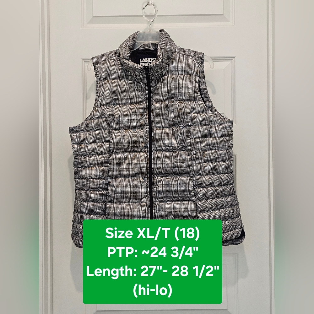 Lands' End Full Zip Checkered Puffer Vest, EUC, Size XL/T